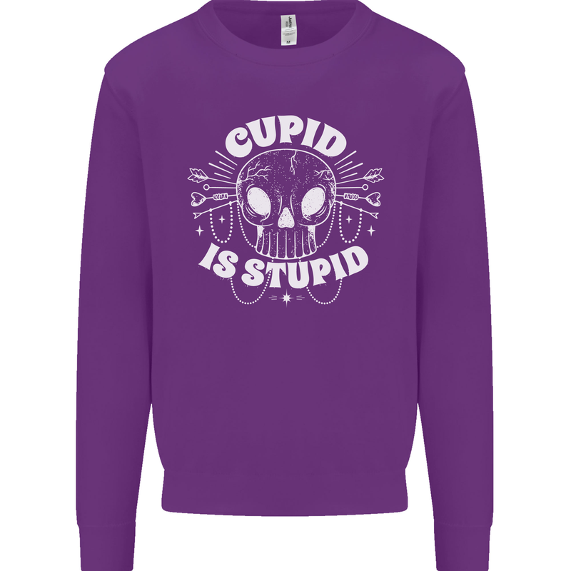 Cupid Is Stupid Funny Anti Valentines Day Mens Sweatshirt Jumper Purple