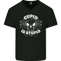 Cupid Is Stupid Funny Anti Valentines Day Mens V-Neck Cotton T-Shirt Black