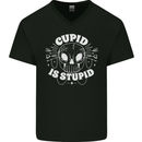 Cupid Is Stupid Funny Anti Valentines Day Mens V-Neck Cotton T-Shirt Black