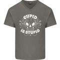 Cupid Is Stupid Funny Anti Valentines Day Mens V-Neck Cotton T-Shirt Charcoal