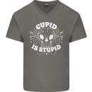 Cupid Is Stupid Funny Anti Valentines Day Mens V-Neck Cotton T-Shirt Charcoal