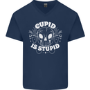 Cupid Is Stupid Funny Anti Valentines Day Mens V-Neck Cotton T-Shirt Navy Blue