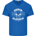 Cupid Is Stupid Funny Anti Valentines Day Mens V-Neck Cotton T-Shirt Royal Blue