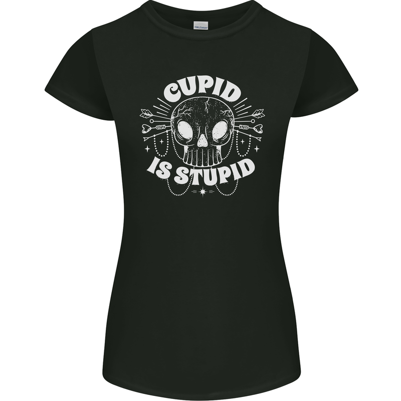 Cupid Is Stupid Funny Anti Valentines Day Womens Petite Cut T-Shirt Black