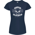 Cupid Is Stupid Funny Anti Valentines Day Womens Petite Cut T-Shirt Navy Blue