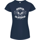 Cupid Is Stupid Funny Anti Valentines Day Womens Petite Cut T-Shirt Navy Blue
