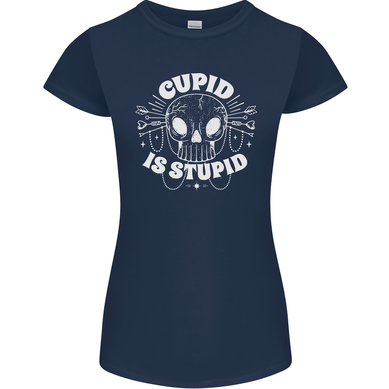 Cupid Is Stupid Funny Anti Valentines Day Womens Petite Cut T-Shirt Navy Blue