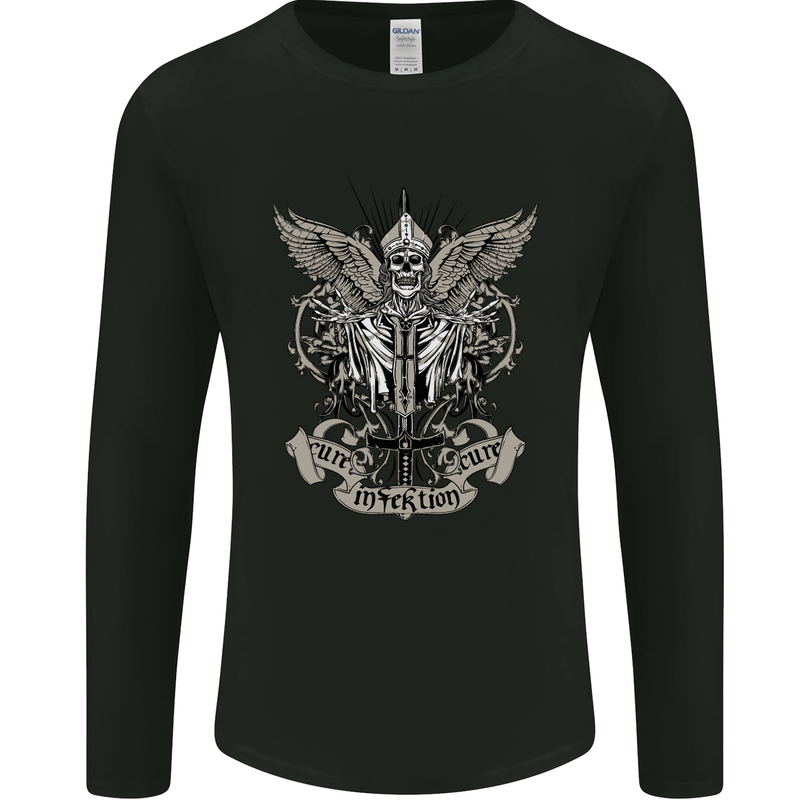 Cure the Infektion Skull Motorbike Biker Mens Long Sleeve T-Shirt Black