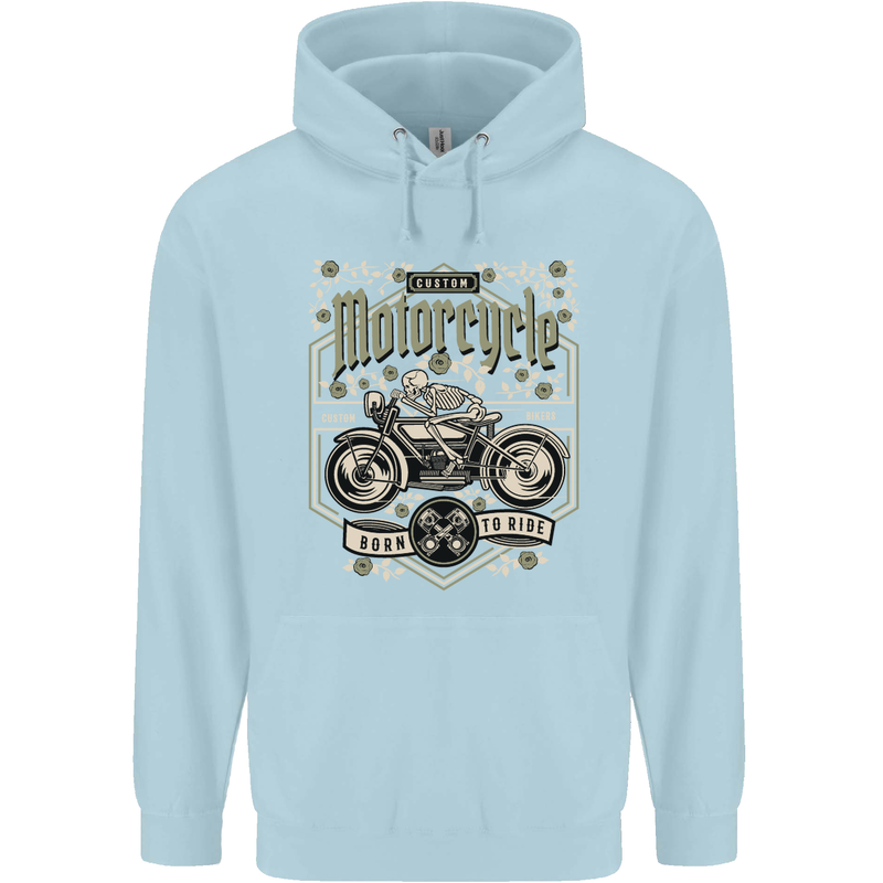 Custom Motorcycle Biker Motorbike Mens 80% Cotton Hoodie Light Blue