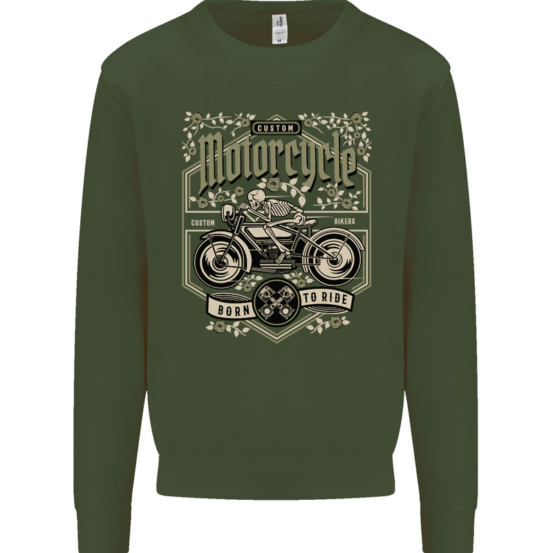 Custom Motorcycle Biker Motorbike Mens Sweatshirt Jumper Forest Green