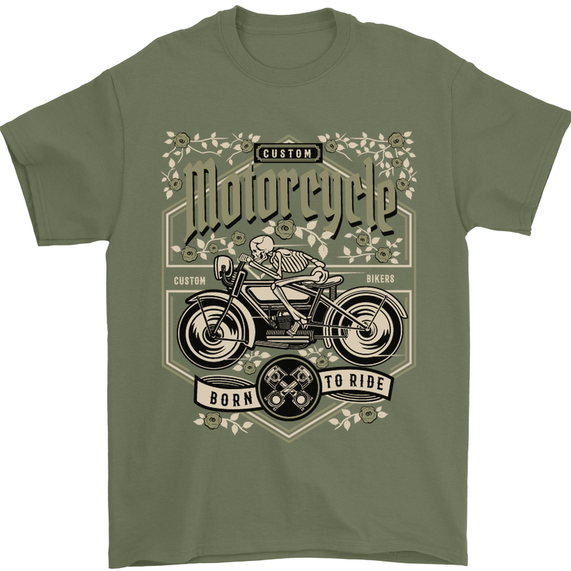 Custom Motorcycle Biker Motorbike Mens T-Shirt Cotton Gildan Military Green