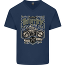 Custom Motorcycle Biker Motorbike Mens V-Neck Cotton T-Shirt Navy Blue