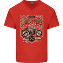 Custom Motorcycle Biker Motorbike Mens V-Neck Cotton T-Shirt Red