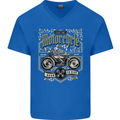 Custom Motorcycle Biker Motorbike Mens V-Neck Cotton T-Shirt Royal Blue