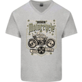 Custom Motorcycle Biker Motorbike Mens V-Neck Cotton T-Shirt Sports Grey