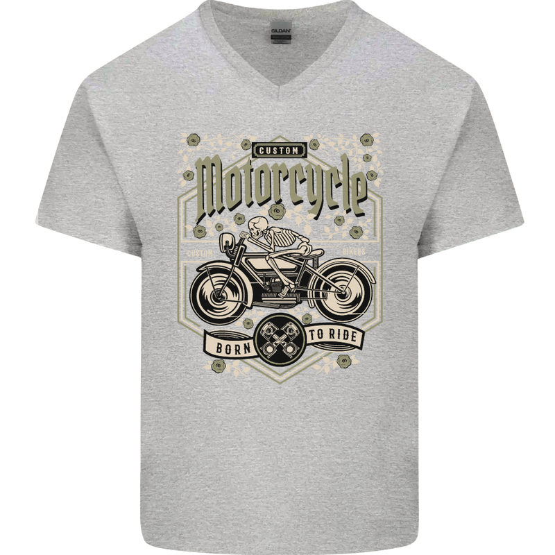 Custom Motorcycle Biker Motorbike Mens V-Neck Cotton T-Shirt Sports Grey