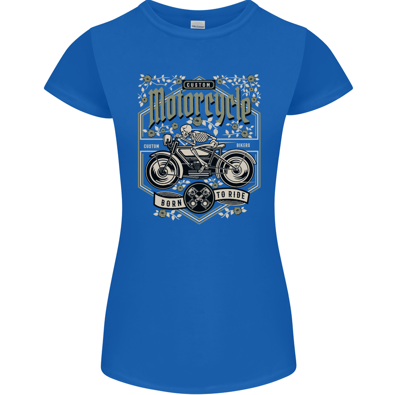 Custom Motorcycle Biker Motorbike Womens Petite Cut T-Shirt Royal Blue