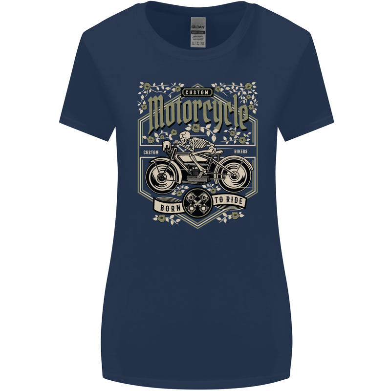 Custom Motorcycle Biker Motorbike Womens Wider Cut T-Shirt Navy Blue