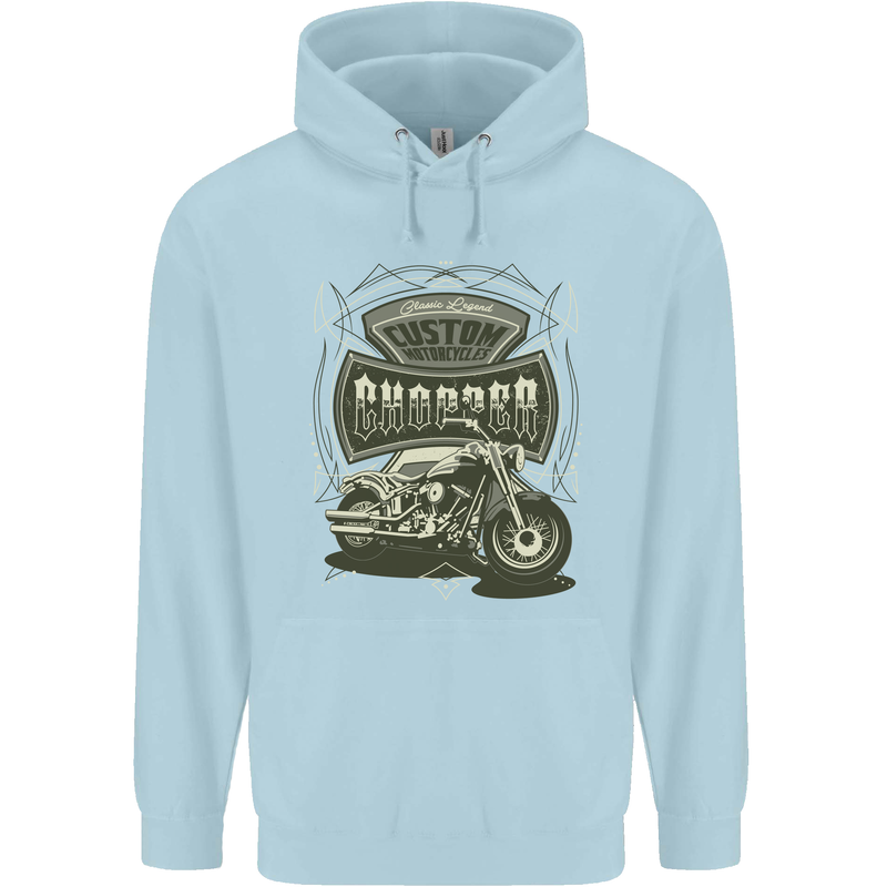 Custom Motorcycles Choppers Biker Motorbike Childrens Kids Hoodie Light Blue