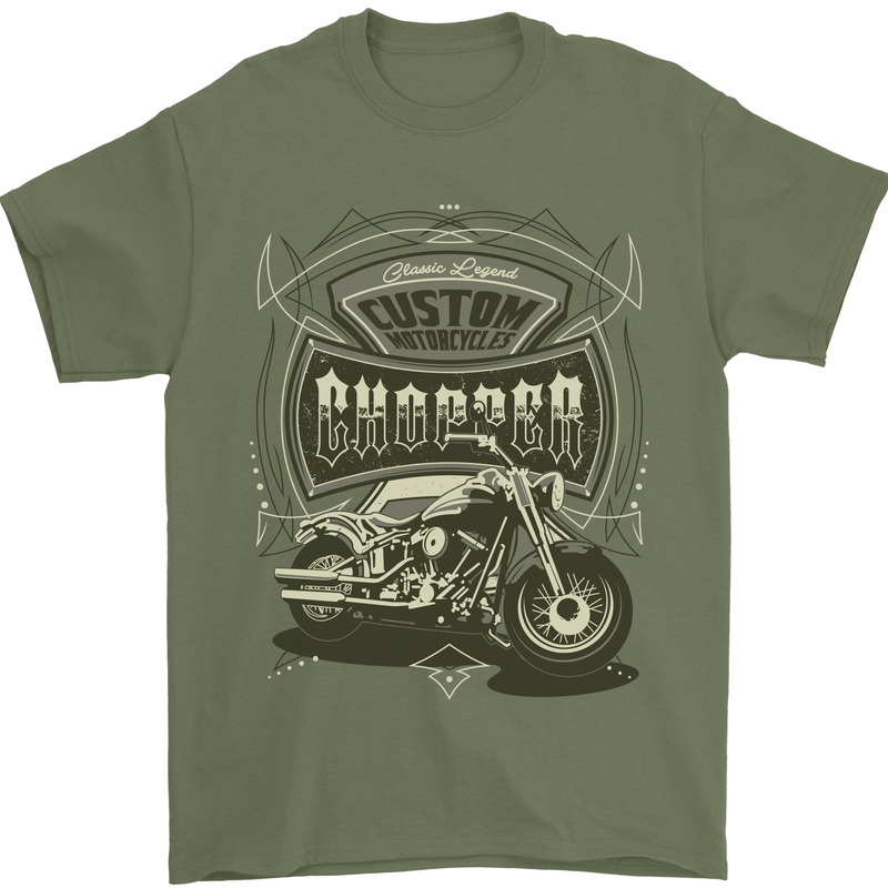 Custom Motorcycles Choppers Biker Motorbike Mens T-Shirt Cotton Gildan Military Green