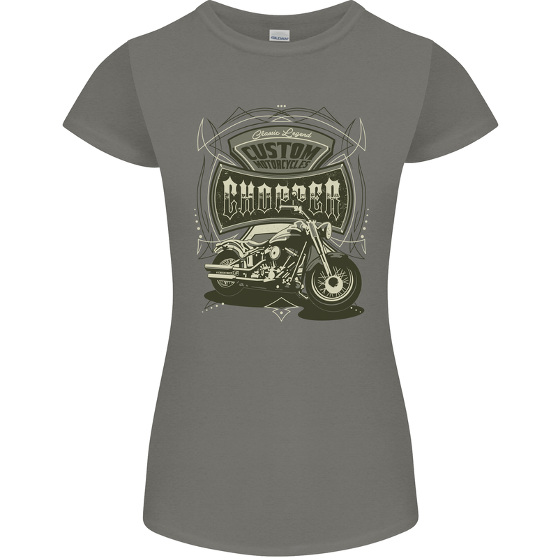 Custom Motorcycles Choppers Biker Motorbike Womens Petite Cut T-Shirt Charcoal