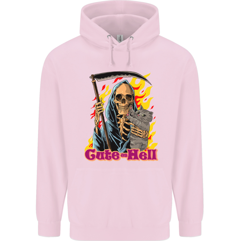 Cute Hell Cat Grim Reaper Skull Halloween Childrens Kids Hoodie Light Pink
