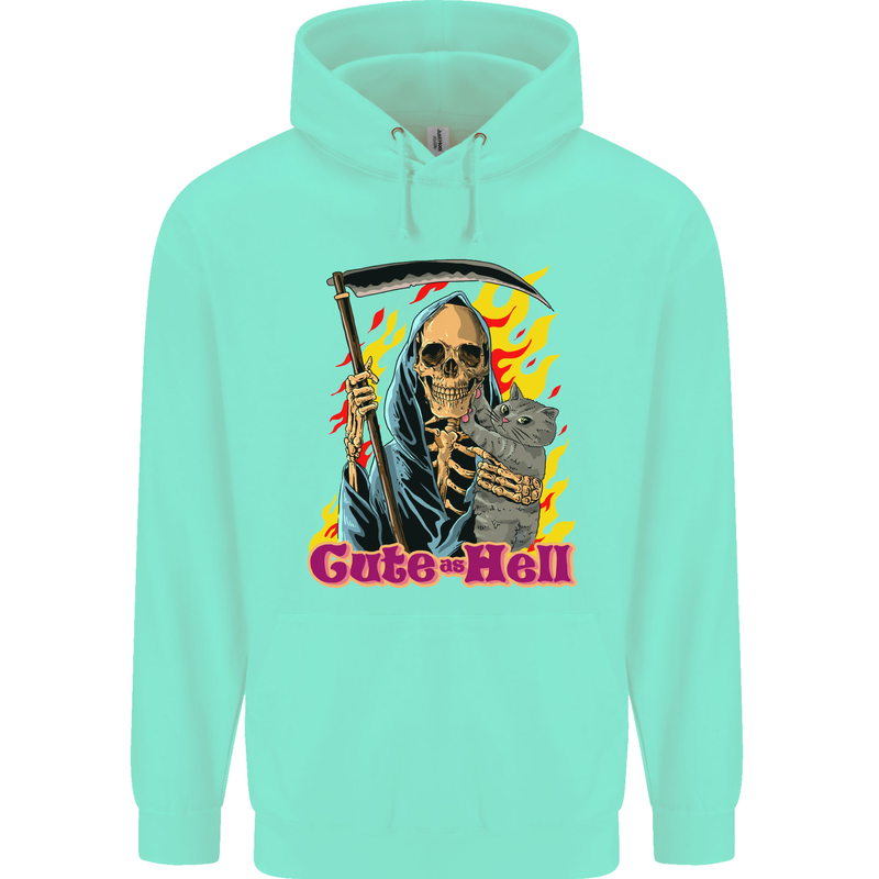 Cute Hell Cat Grim Reaper Skull Halloween Childrens Kids Hoodie Peppermint