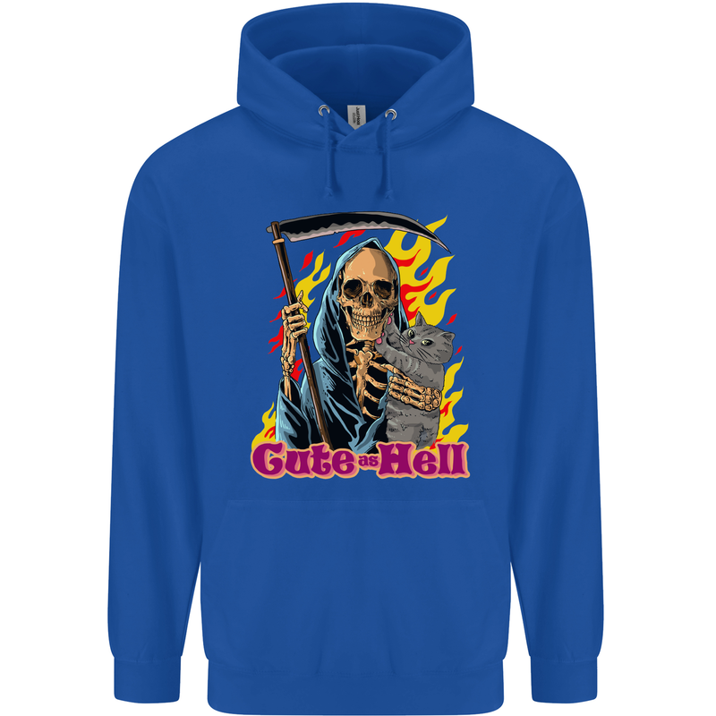 Cute Hell Cat Grim Reaper Skull Halloween Childrens Kids Hoodie Royal Blue