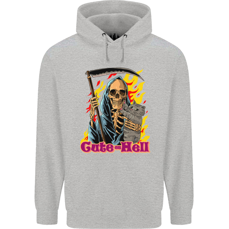 Cute Hell Cat Grim Reaper Skull Halloween Childrens Kids Hoodie Sports Grey