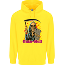 Cute Hell Cat Grim Reaper Skull Halloween Childrens Kids Hoodie Yellow
