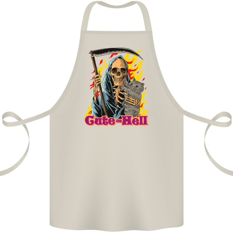 Cute Hell Cat Grim Reaper Skull Halloween Cotton Apron 100% Organic Natural