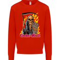 Cute Hell Cat Grim Reaper Skull Halloween Kids Sweatshirt Jumper Bright Red