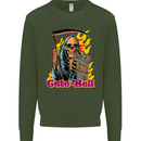 Cute Hell Cat Grim Reaper Skull Halloween Kids Sweatshirt Jumper Forest Green