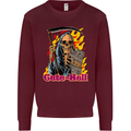 Cute Hell Cat Grim Reaper Skull Halloween Kids Sweatshirt Jumper Maroon