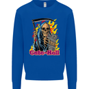 Cute Hell Cat Grim Reaper Skull Halloween Kids Sweatshirt Jumper Royal Blue