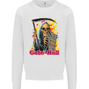 Cute Hell Cat Grim Reaper Skull Halloween Kids Sweatshirt Jumper White
