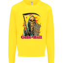 Cute Hell Cat Grim Reaper Skull Halloween Kids Sweatshirt Jumper Yellow