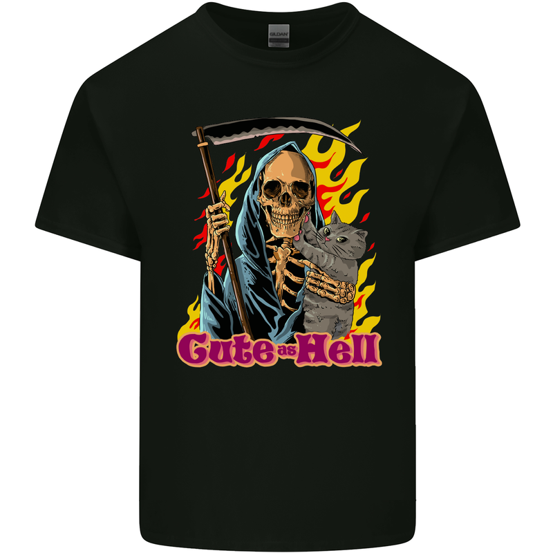 Cute Hell Cat Grim Reaper Skull Halloween Kids T-Shirt Childrens Black