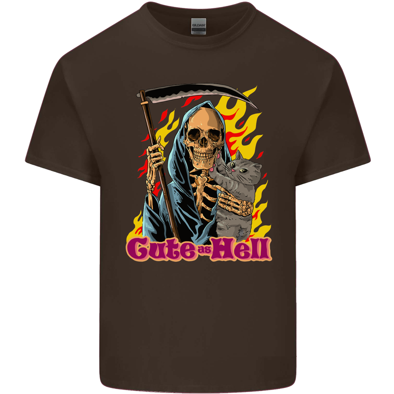 Cute Hell Cat Grim Reaper Skull Halloween Kids T-Shirt Childrens Chocolate