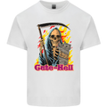 Cute Hell Cat Grim Reaper Skull Halloween Kids T-Shirt Childrens White