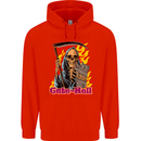 Cute Hell Cat Grim Reaper Skull Halloween Mens 80% Cotton Hoodie Bright Red