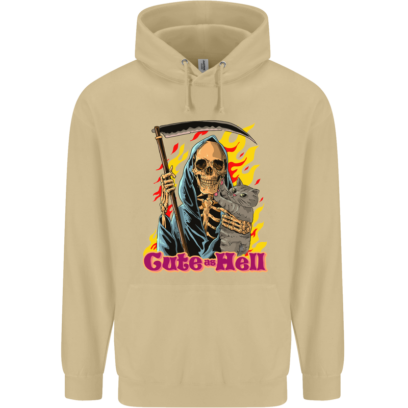 Cute Hell Cat Grim Reaper Skull Halloween Mens 80% Cotton Hoodie Sand