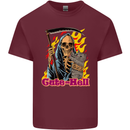Cute Hell Cat Grim Reaper Skull Halloween Mens Cotton T-Shirt Tee Top Maroon