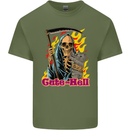 Cute Hell Cat Grim Reaper Skull Halloween Mens Cotton T-Shirt Tee Top Military Green