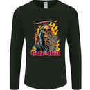 Cute Hell Cat Grim Reaper Skull Halloween Mens Long Sleeve T-Shirt Black