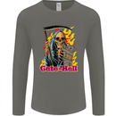 Cute Hell Cat Grim Reaper Skull Halloween Mens Long Sleeve T-Shirt Charcoal