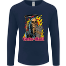 Cute Hell Cat Grim Reaper Skull Halloween Mens Long Sleeve T-Shirt Navy Blue