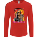 Cute Hell Cat Grim Reaper Skull Halloween Mens Long Sleeve T-Shirt Red