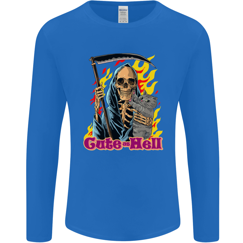 Cute Hell Cat Grim Reaper Skull Halloween Mens Long Sleeve T-Shirt Royal Blue