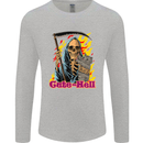 Cute Hell Cat Grim Reaper Skull Halloween Mens Long Sleeve T-Shirt Sports Grey